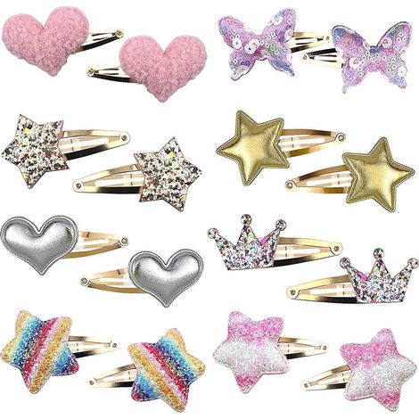 16 Pices Couleurs Alatoires Pinces Cheveux Fille Accessoires De Cheveux Couronne Toile Coeur Papillon En Forme De Barrettes Clips Mignon Cheveux (1/4)