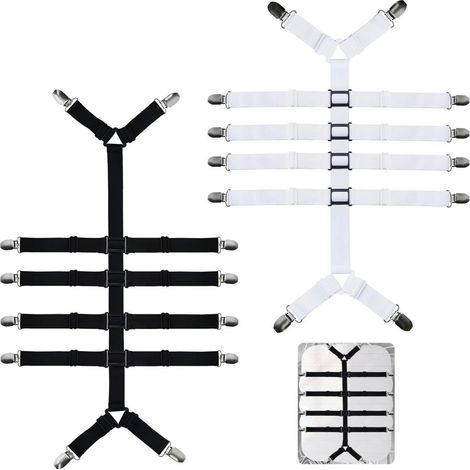 Lot de 2 tendeurs de drap réglables, Noir & Blanc, 120-250cm