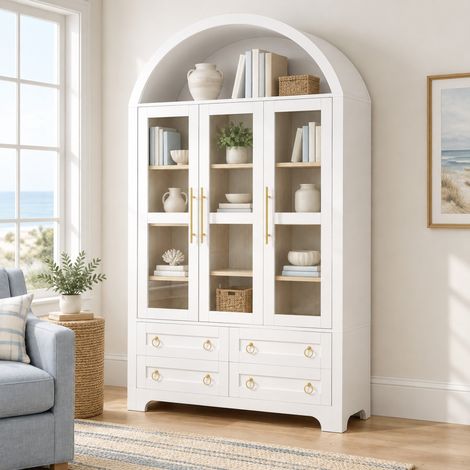 Credenza vetrina 110x40x185 cm in MDF e truciolare bianca con contenitore - CHICFURN (1/5)