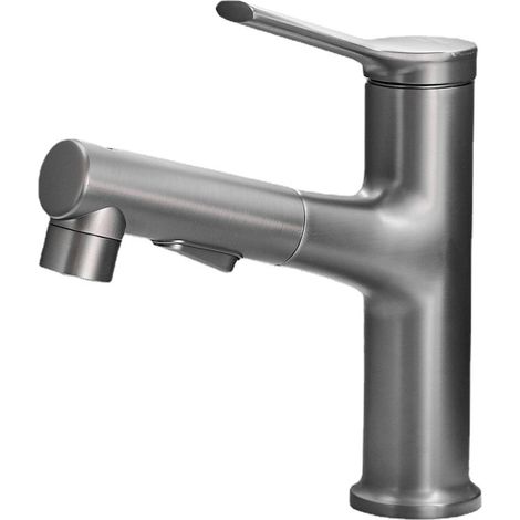 Robinet de lavabo salle de bain, mitigeur noir mat avec douchette extractible 2 fonctions, pulvérisateur rétractable