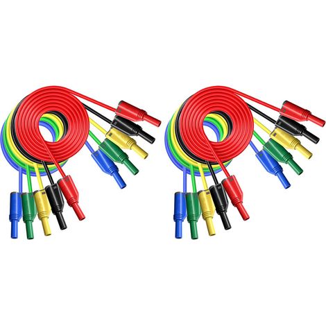 10 pièces fiche banane fils de test en silicone 4mm entièrement isolé sécurité enveloppé fiche banane empilable cable d'extension de fil souple pour multimètre