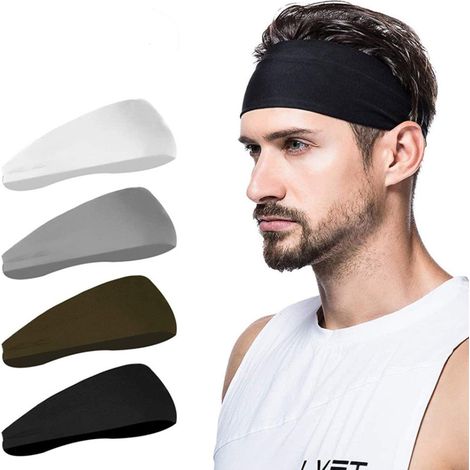 Headband - 95% Polyester 5% Spandex - Sweat Wicking Stretchable Headband for Gym Running Tennis Boxing Yoga - 4 Pieces (1/5)