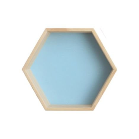 Étagère murale en bois massif, présentoir hexagonal en nid d'abeille, petite taille, coloris bleu, rangement décoratif mural (1/5)