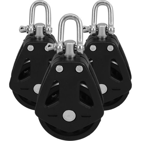 Poulie Pivotante - Lot de 3 - Nylon et Acier Inoxydable - Roulement Fluide - Bateau et Fitness - Noir (1/5)