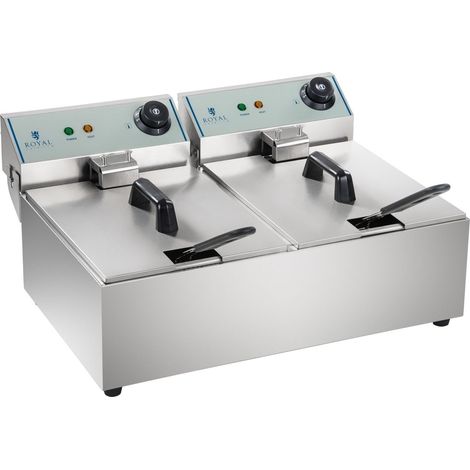 Helloshop26 – Friteuse professionnelle 2 cuves 10L – Acier inoxydable – Puissance 6400W – Zone froide pour cuisson optimale – Nettoyage facile