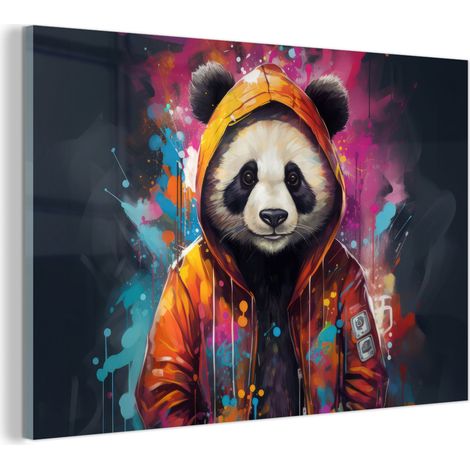 TABLEAU EN PLEXIGLAS Panda - Veste - Graffiti - Orange Tableau Décoration Murale 60x40 (1/5)