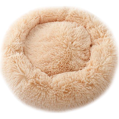 1 lit pour animaux de compagnie, rond, champagne, 50 cm / 60 cm / 70 cm, avec rebord surélevé, polyester, lavable en machine (1/5)