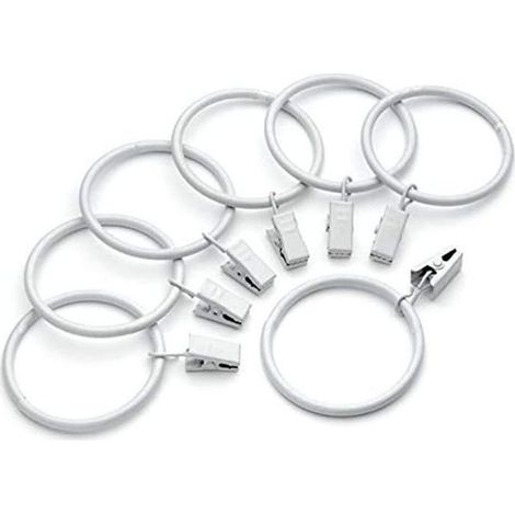 (Blanco) 20 piezas de anillas blancas para cortinas con clips metálicos, ganchos para cortinas, resistentes a la oxidación (1/5)