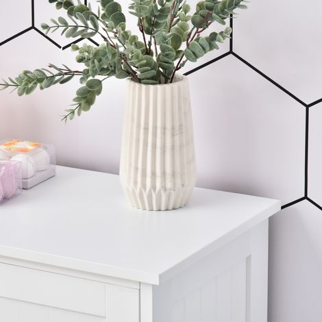 Armoire de salle de bain blanche 56x30x83cm, 4 tiroirs, étagère ajustable sur 3 niveaux, rangement gain de place, peinture écologique, anti-basculement, MDF. (1/5)
