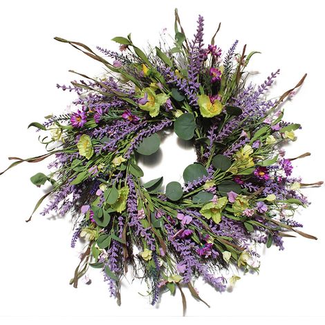 Couronne de lavande printanière, décoration de porte, tenture murale, fleurs artificielles (1/3)