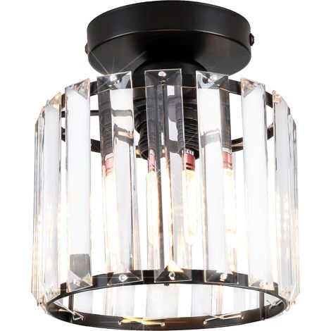 Plafonnier en Cristal Moderne Lampe de Plafond Cylindrique en Métal Noir Convient pour Salon et Chambre Ø15CM - 1Pcs (1/5)