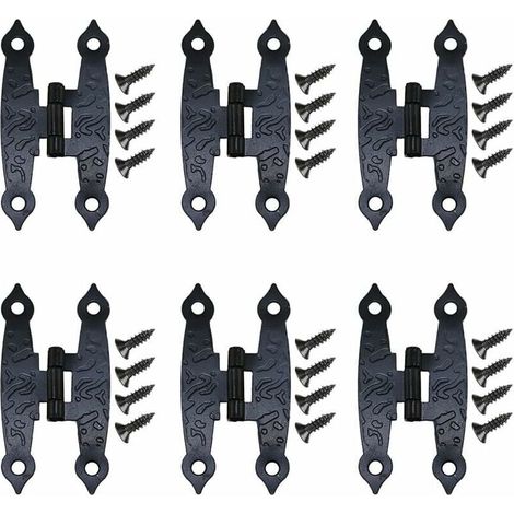 XEPHO Charnières Décoratives Anciennes Noires à Fleurs - Lot de 18 - 65x33mm - Pour Meubles et Armoires - Avec Vis - Quincaillerie Vintage