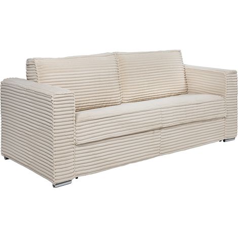 Canapé 4 places convertible express en velours côtelé grosses côtes beige - Couchage 160 cm - Matelas 14 cm LORETO