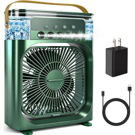 Illuminazione a LED a 7 colori, condizionatore portatile con ventilatore, ufficio, 3 timer, 3 velocità del vento e campeggio (verde), mini raffreddatore evaporativo con (1/5)