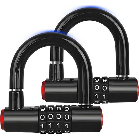Fahrradschloss U-Lock 4-stellig Stahl Zinklegierung wasserdicht 2 Stück