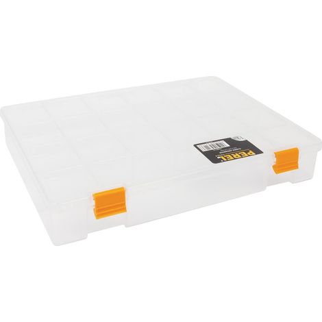 Boîte d’assortiment, boîte de rangement en plastique, 21 compartiments fixes, entièrement transparente, empilable, grand format, pour vis écrous clous, petites pièces, atelier et loisirs (1/5)