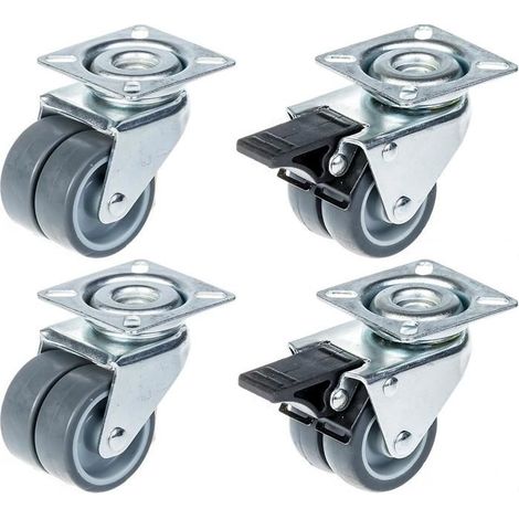 Wheels - ZHONGSHAN - 50mm - Gray rubber - Pack of 4 - Swiveling with brake