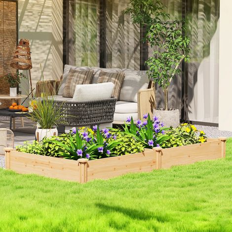 Carré Potager de jardin en Bois massif. Jardinière Surélevé avec séparateur. 235 x 121 x 26 cm. effet Bois Naturel