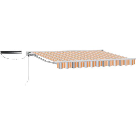 Store banne motorisé rétractable, bleu, orange et blanc, 3 x 2,5 mètres. (1/5)