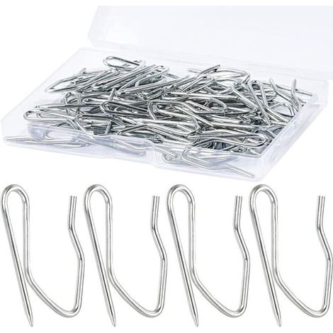 Crochets de rideaux, 60 pièces 1,26 pouces, épingles et crochets en métal pour rideaux de douche, porte, fenêtre, argent et blanc (1/4)
