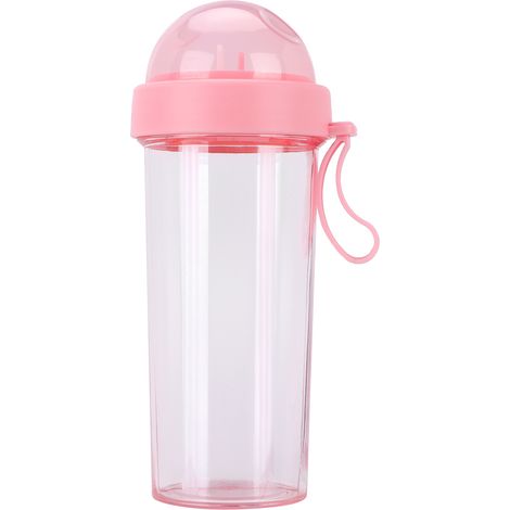 600-ml-Wasserflasche mit zwei Strohhalmen, vielseitig verwendbar für Sport und Reisen, Pink (1/5)