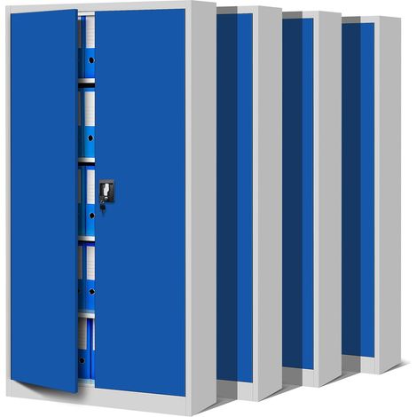 4er Set Aktenschrank C001 Metallschrank Stahlschrank Werkzeugschrank Büroschrank Lagerschrank Universalschrank Pulverbeschichtung Flügeltüren 185 cm x 90 cm x 40 cm (grau/blau) (1/5)