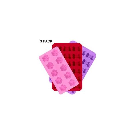 Juego de 3 moldes de silicona para hielo con forma de huella de cachorro y hueso, reutilizables para hornear chocolate y dulces, aptos para horno y congelador - rosa, rojo, morado - Crezuo