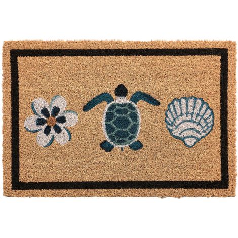 Doormat Natural Coir with Anti-Slip Bottom 40 x 60 cm Anti Slip Decoration Turtle Print Welcome Mat PANABO (1/5)