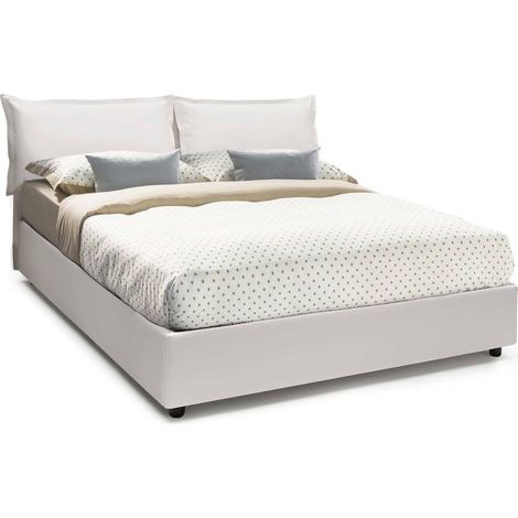 Talamo Italia Letto matrimoniale Nora, Letto contenitore con rivestimento in ecopelle, 100% Made in Italy, Apertura frontale, con materasso Cm 160x190 incluso, Bianco, con imballo rinforzato