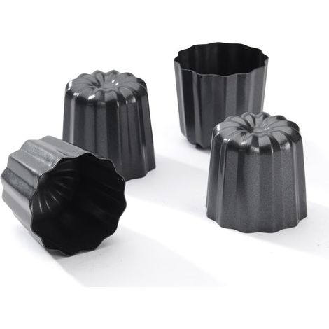 De Buyer Acciaio Antiaderente Set di 4 stampi tondi scanalati per bordelais, 4718.05, Nero, Diametro cm 5.5 (1/3)