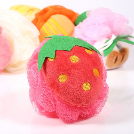 Boule de douche en forme de fruit colorée maille gant exfoliant nettoyant corps éponge brosses Fraise