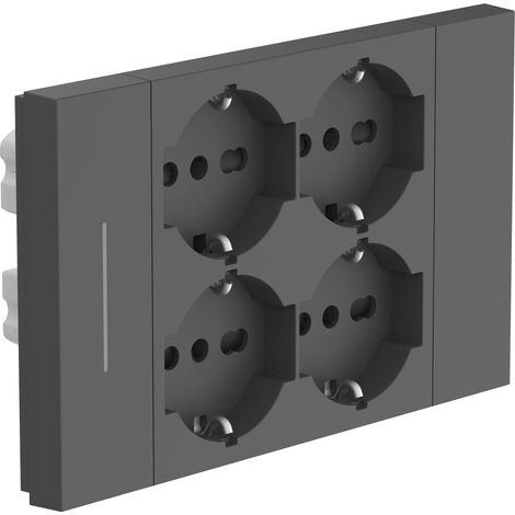 Electraline 22169 Multipresa da incasso Quadra 4 Posti Universali P40, compatibile con tutte le scatole da incasso 3 e 4 posti, Con interruttore/Deviatore, Nero (1/5)