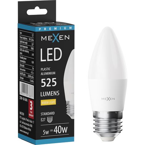 Mexen Nova Bombilla LED E27, C37, 5W, C谩lida - 3000K, 525 lm - L102-E27-0530-01 (1/5)