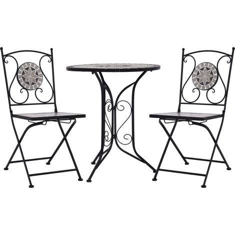 3-tlg. Bistro-Set Mosaik Keramik Grau