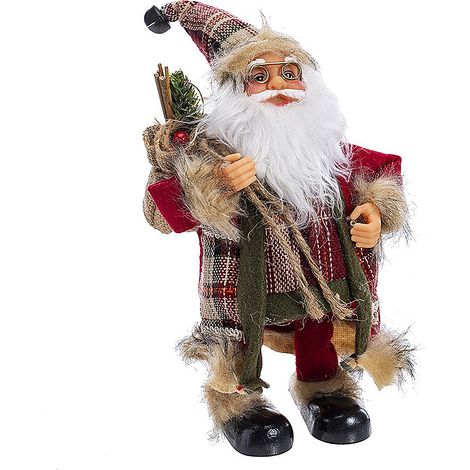 (709 Schaukelnde Weihnachtsmannpuppe, karierter Rucksack 04) Stehende schaukelnde Weihnachtsmannpuppe, Plüschtier, Weihnachtsgeschenk, Fensterdekoration, Schreibtischdekoration (1/2)