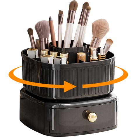 1 Organisateur de maquillage, rotation 360°, tiroir intégré, étagère cosmétiques ABS, pour chambre et salle de bain (1/5)