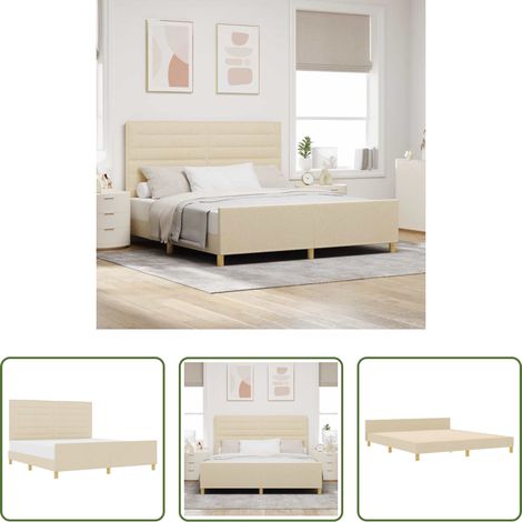 Stoffbett - Bettgestell mit Kopfteil Creme 180 x 200 cm Stoff (1/5)