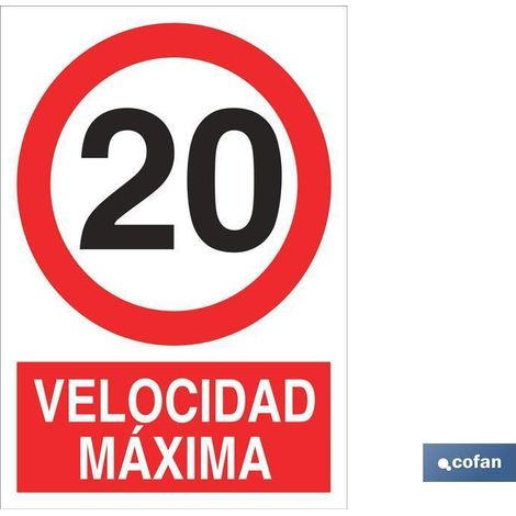 Señal de prohibición de velocidad máxima 420x297mm, material poliestireno.