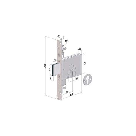 Serratura Triplice Infilare Profilo Europeo 3 Mandate 2053 - mm.60 (2053XZB6025)