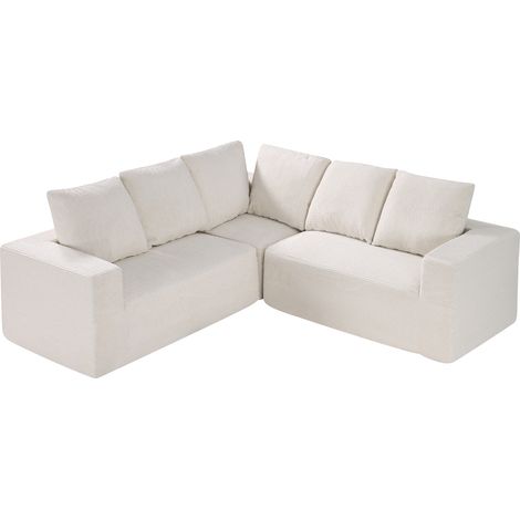 VEVOR Divano Modulare a Letto Angolare a Forma di L con Schiuma, Divano Imbottito in Velluto Capacita Carico 545 kg Lunghezza 210 cm con Cuscini, Mobile per Soggiorno Salone Casa, Beige