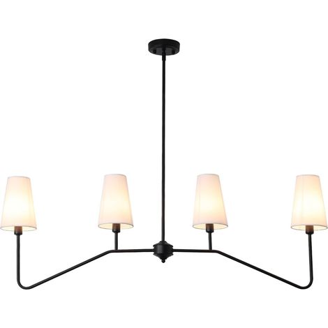 Suspension Luminaire,120 Cm Linéaire Lustre Salon 4-Light Classic Linear Noir Avec Un Abat-Jour En Lin (1/5)