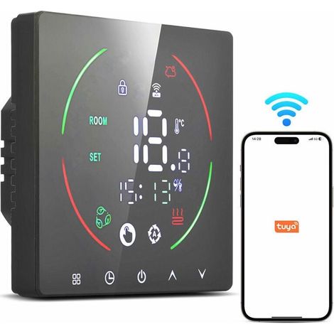 Thermostat Chauffage au Sol Intelligent Programmable 16A AC90-240V avec Télécommande Minuterie Affichage LED IP20 pour Bureau (1/3)
