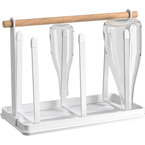 1 égouttoir à bouteilles, capacité 6 unités, en fer blanc ou noir, avec anneau silicone et drainage intégré (1/5)