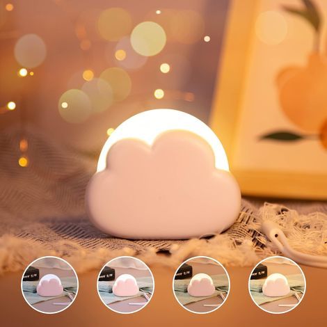 Lámpara de noche infantil con forma de nube, portátil, con 4 niveles de brillo y correa de silicona, LED recargable, ideal para la mesita de noche de los niños y sus mamás (rosa). (1/5)