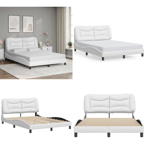 Cadre de lit sans matelas blanc 140x190 cm similicuir - Lit Plateforme - Lit Double - Cadre De Lit - Literie - Design Moderne - Home & Living