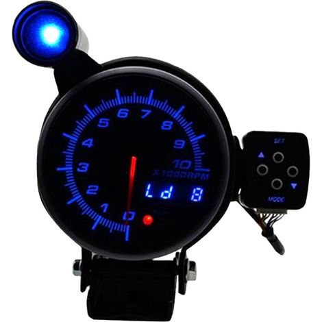 Compte-tours tachymètre voiture essence 1 à 8 cylindres rétroéclairage LED 3 couleurs voyant alarme moteur 12V noir ABS métal modification auto (1/5)