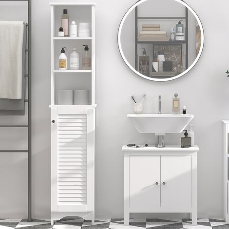 Haut blanc. - meuble de rangement de salle de bain/tour à linge indépendante avec étagère ouverte réglable à 3 étages et placard