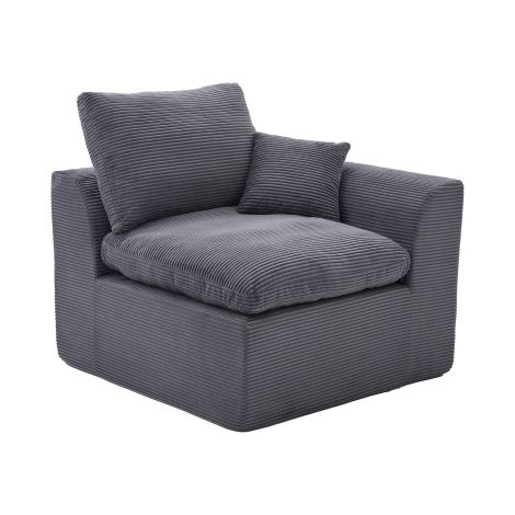 Einzelsitzer Sofa aus Cord 101 x 102,5 x 84 cm, moderner Sessel Wohnzimmer mit Kissen, nordischer Loungesessel gepolstert, grau