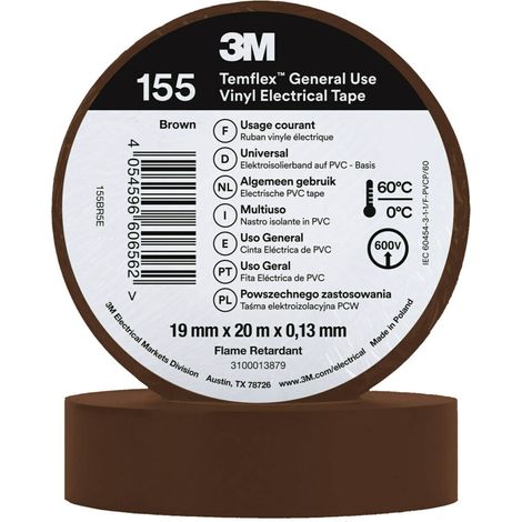 Ruban isolant 3M Temflex 155 en Vinyle Marron 20m x 19mm x 0.13mm ( Prix pour 1 )