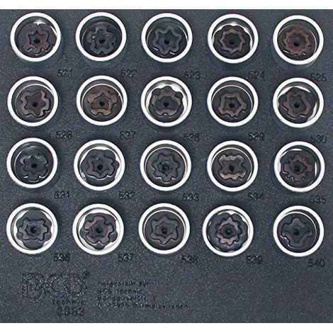 BGS Carrello officina inserto 1/6: Set attrezzi per dadi antifurto ruota VAG 20 pz. - 8963